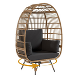 Garvee 360° Swivel Egg Chair, Oversized Patio Rotating Basket Chair, Steel Frame and Metal Base, Waterproof, PE Rattan Lounge Chair for Indoor & Outdoor Patio, Living Room, and Backyard, Black - Black Steel Frame + Brown Rattan + Black Cushion