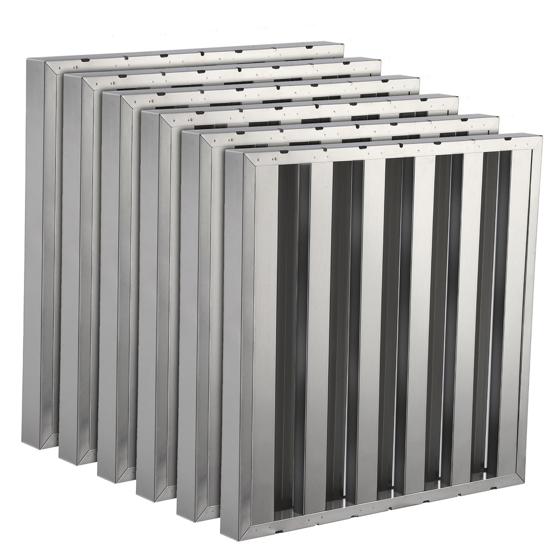 19.5x24.5" Range Hood Filters, 430 Stainless, 5 Grooves, 6-Pack