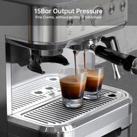 15 Bar Espresso Machine with Grinder & Milk Frother, Automatic
