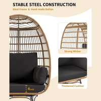 Garvee 360° Swivel Egg Chair, Oversized Patio Rotating Basket Chair, Steel Frame and Metal Base, Waterproof, PE Rattan Lounge Chair for Indoor & Outdoor Patio, Living Room, and Backyard, Black