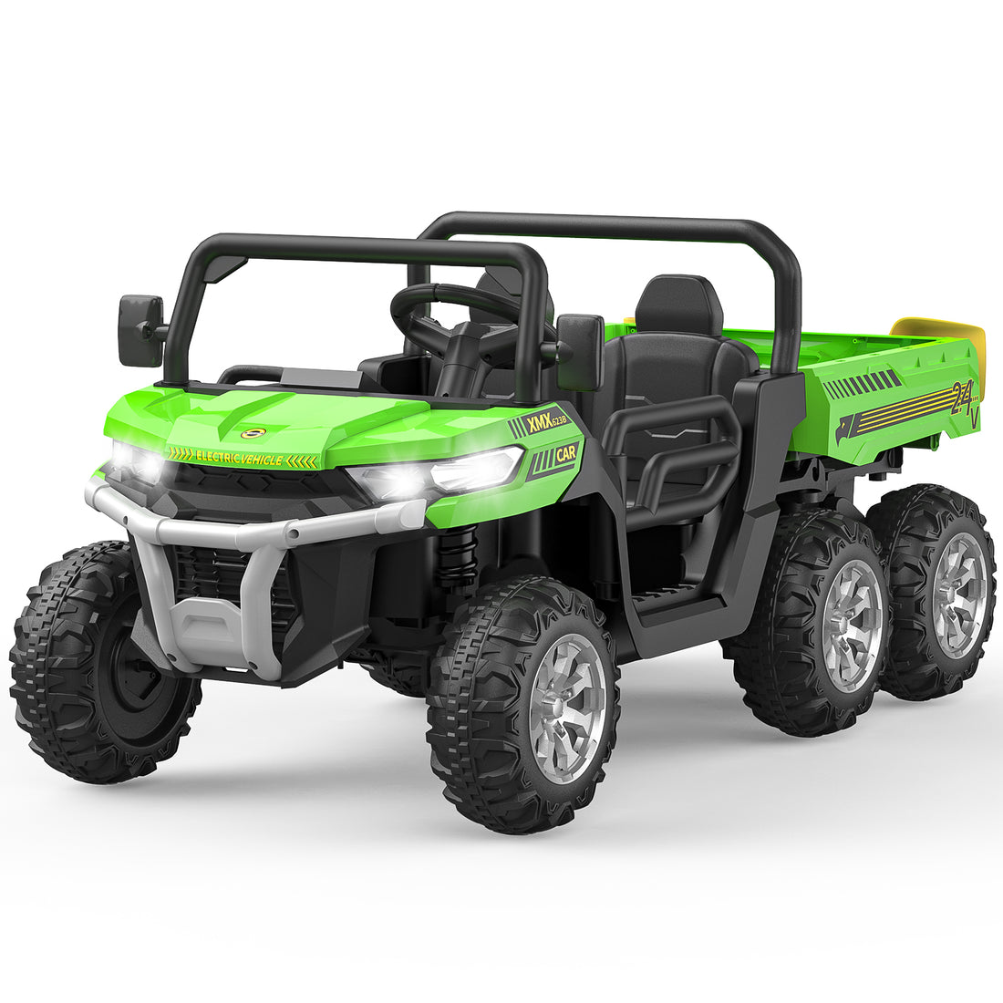 Garvee Ride - P Series: 2-Seater Ride on Car,6X6 24V Kids Ride On Dump Truck with Remote Control Electric Utility Vehicles UTV Battery Powered 6 Wheeler, for 3 years and up - Green
