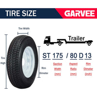 Garvee ST175/80D13 Trailer Tires, 2 Pack, Load Range C 6PLY, 13" White Spoke Rims 5 Lug on 4.5", Max Load 1360 LBS, Durable Bias-Ply All-Season Design for Utility & Boat Trailers