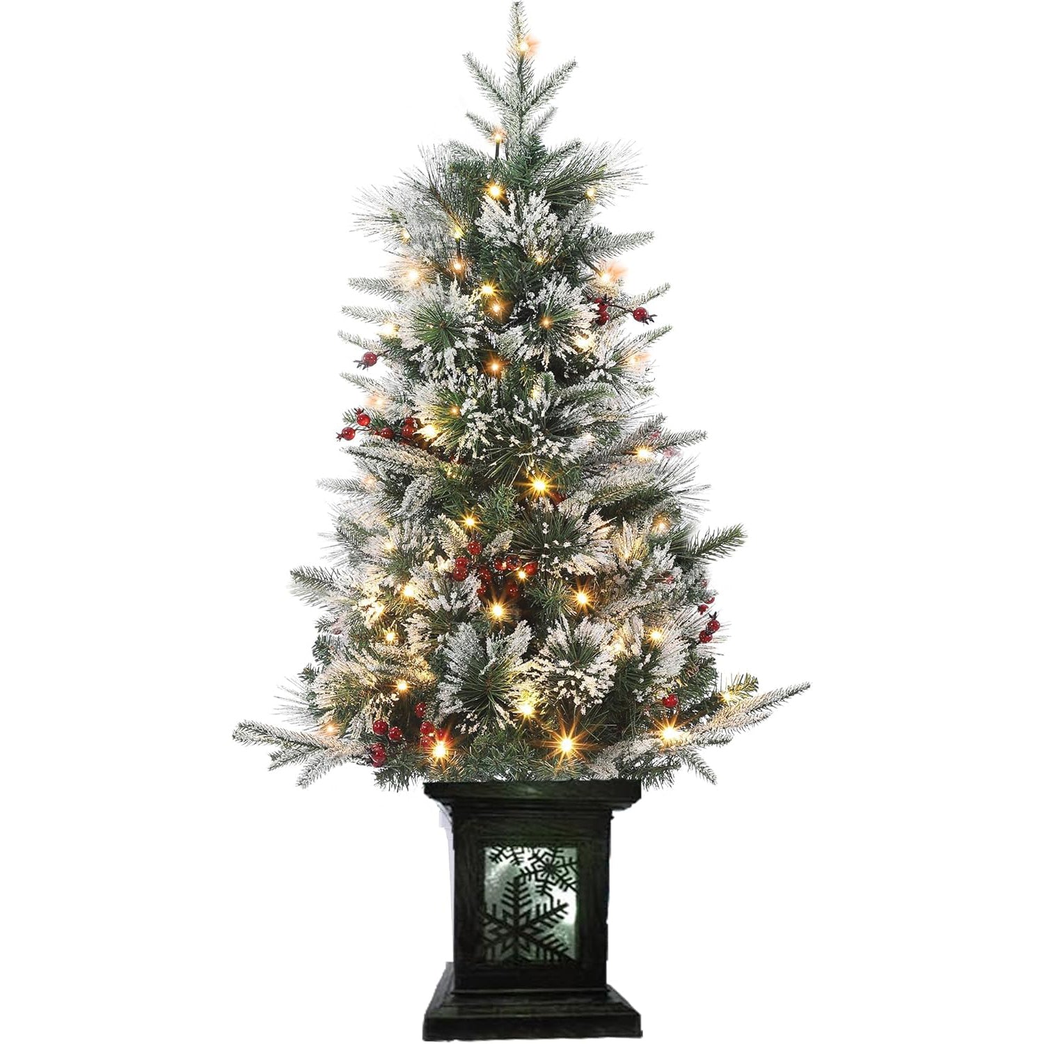 Garvee 3 ft Christmas Tree, Small Prelit Snow Flocked Christmas Tree with 78 Warm White Lights, Battery Box, 8 Lighting Modes, Xmas Holiday Decor for Tabletop, Home, Entrances
