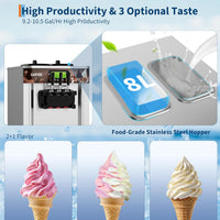 Garvee 2+1 Flavors 2450W Commercial Soft Serve Ice Cream Maker, 110V, 9.2-10.5 Gal/H Soft Serve Ice Cream Machine with LED Display, Self-Cleaning, High Productivity Equipment for Restaurants & Snack Bar