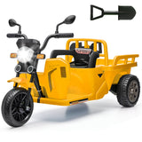 Garvee Ride P Series 3-Wheels Electric Tricycle w/Trailer, 12V Battery Powered Kids Motorcycle with Sand Shovel, 2x55W Motors, Bluetooth, Music, Headlight, Ride on Motorcycle for Kids Toddlers, Gift for Boys Girls, Yellow - Yellow
