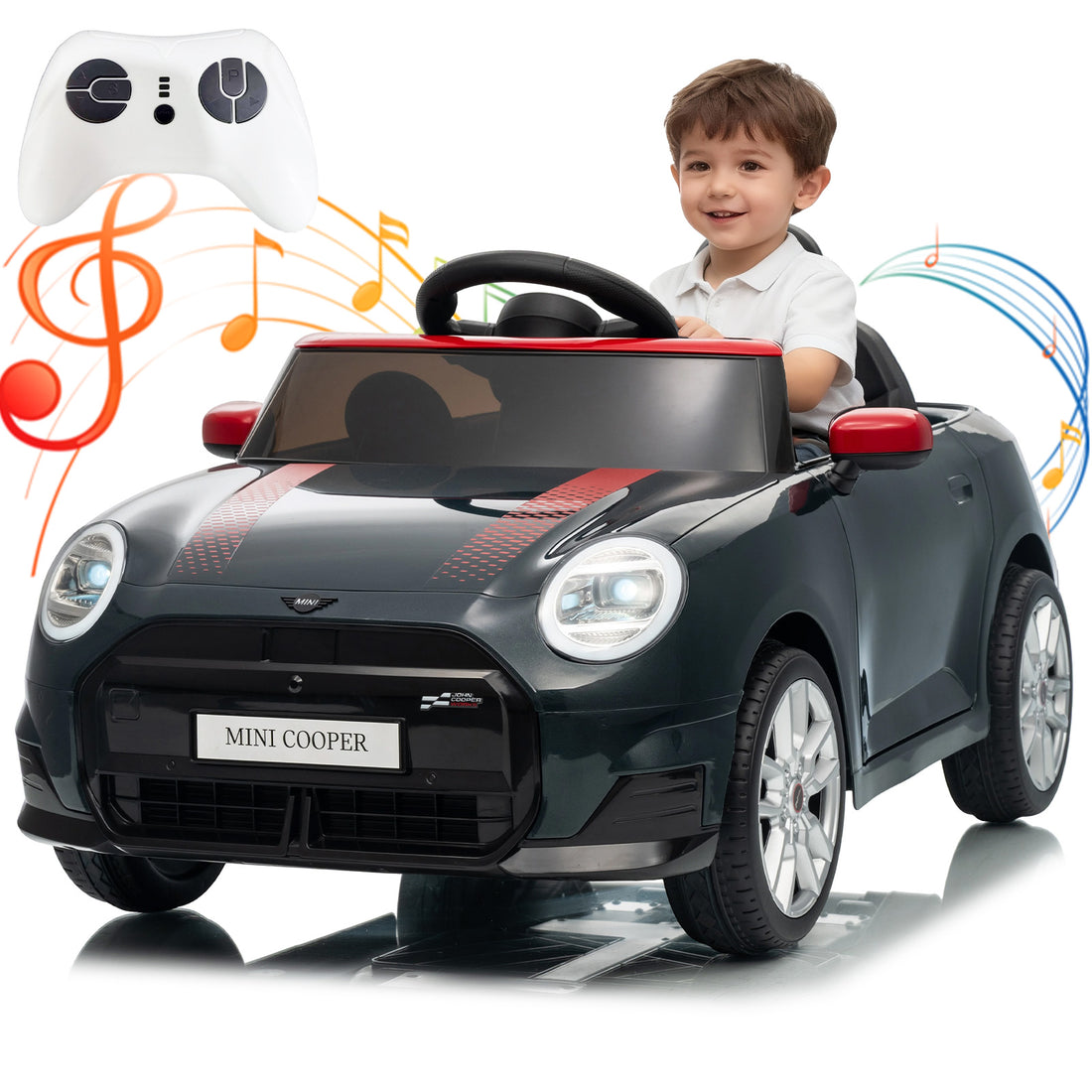 Garvee 12V BMW Mini Cooper Licensed Electric Ride-on Car for Kid, Powered by 4.5Ah Battery, Includes Positive Energy Charger, Wheels, Remote Control with Factory-Paired Code