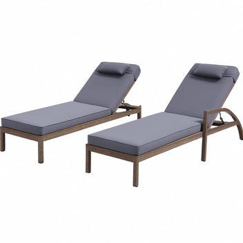 Garvee Set of 2 Outdoor Patio Chaise Lounge Chairs with Cushions & Pillows, 5-Position Adjustable Folding PE Rattan Recliners with Wheels, Weather-Resistant Poolside Sun Loungers for Backyard, Deck & Garden, Blue