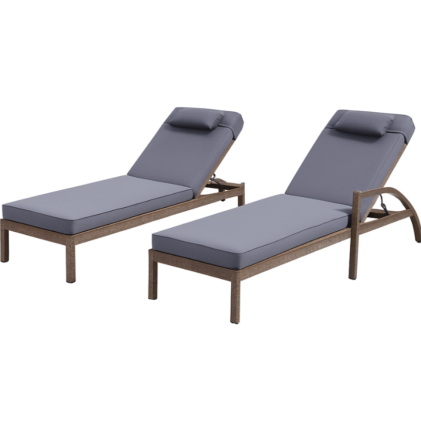 Garvee Set of 2 Outdoor Patio Chaise Lounge Chairs with Cushions & Pillows, 5-Position Adjustable Folding PE Rattan Recliners with Wheels, Weather-Resistant Poolside Sun Loungers for Backyard, Deck & Garden, Blue