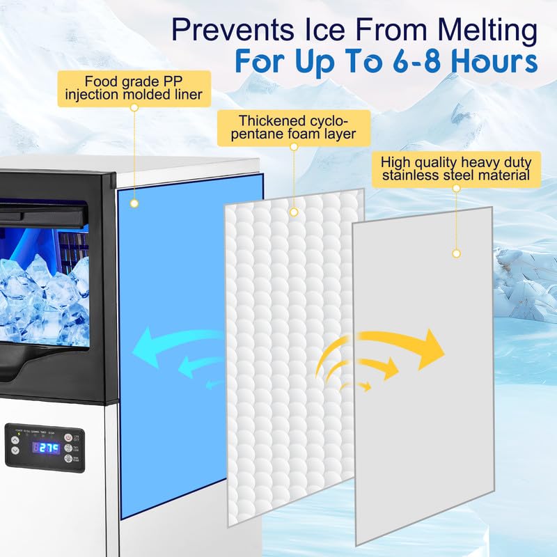 Garvee 100LBS/24H Ice Maker with 33LBS Bin, Automatic Stainless Steel, for Home Bar, Including Water Filter, Scoop, Connection Hos