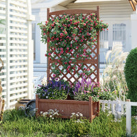 Garvee 29.5"x13"x60" Wood Planter Box with Trellis - Raised Garden Bed with Wheels, Vertical Standing Planter with Drainage Holes for Patio Garden