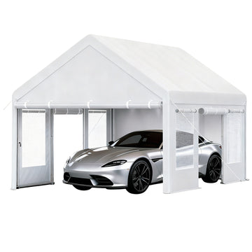 Garvee Heavy Duty Carport 13x20 FT Portable Garage with 4 Doors & 4 Windows, Reinforced Galvanized Steel Frame, Waterproof PE Tarp, Roll-Up Mesh Windows, Yellow, Outdoor Shelter for Cars & Gatherings