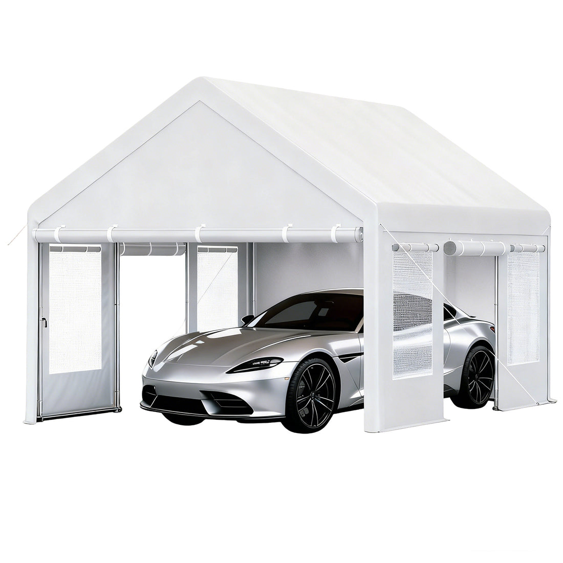 Garvee Heavy Duty Carport 13x20 FT Portable Garage with 4 Doors & 4 Windows, Reinforced Galvanized Steel Frame, Waterproof PE Tarp, Roll-Up Mesh Windows, Yellow, Outdoor Shelter for Cars & Gatherings
