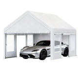 Garvee Heavy Duty Carport 13x20 FT Portable Garage with 4 Doors & 4 Windows, Reinforced Galvanized Steel Frame, Waterproof PE Tarp, Roll-Up Mesh Windows, Yellow, Outdoor Shelter for Cars & Gatherings - White