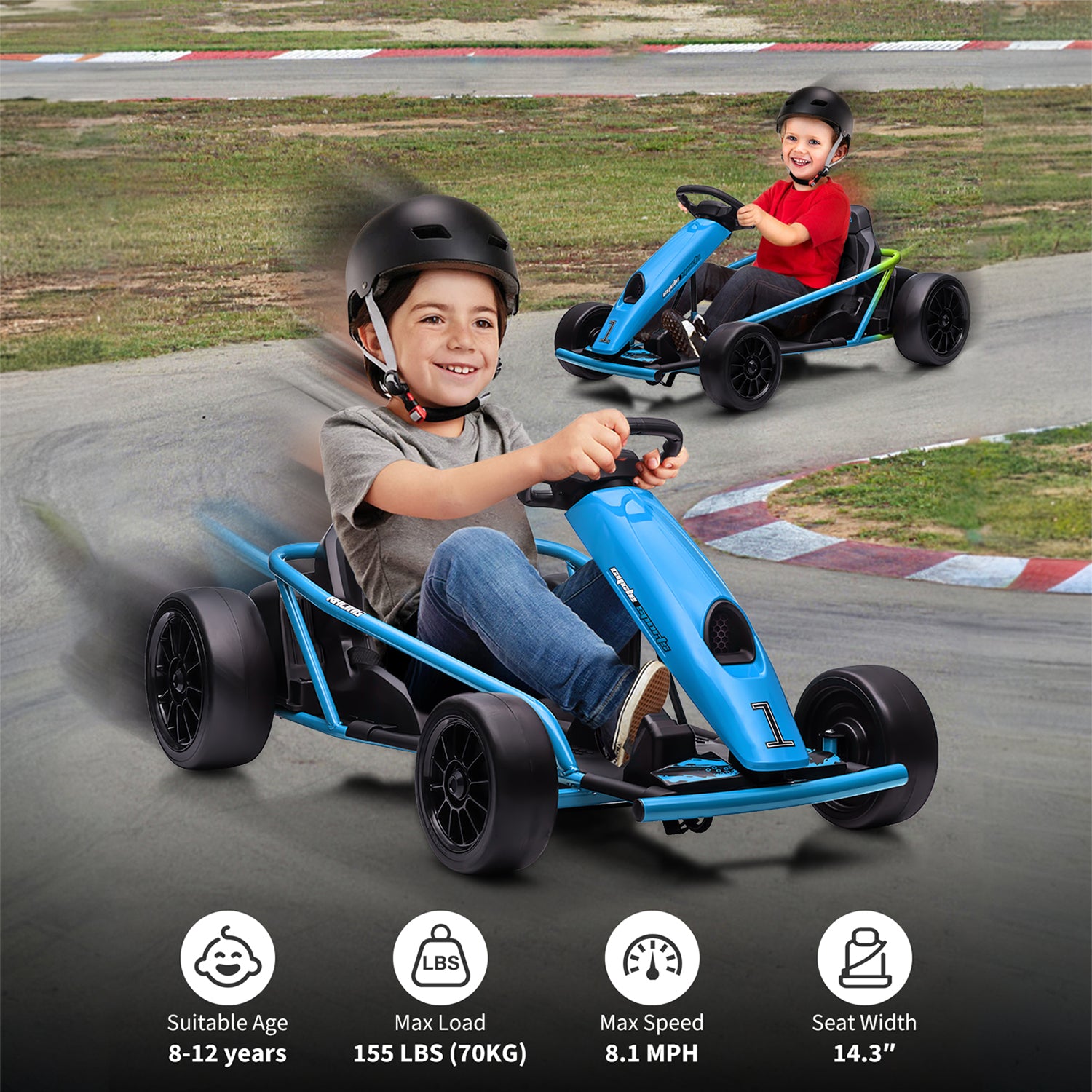 Garvee Ride G Series 24V Go Kart for Kids 8-12, 300W*2 Motors, 9Ah Battery, 8MPH Speed, Music, Horn, 175lbs Max Load - Blue