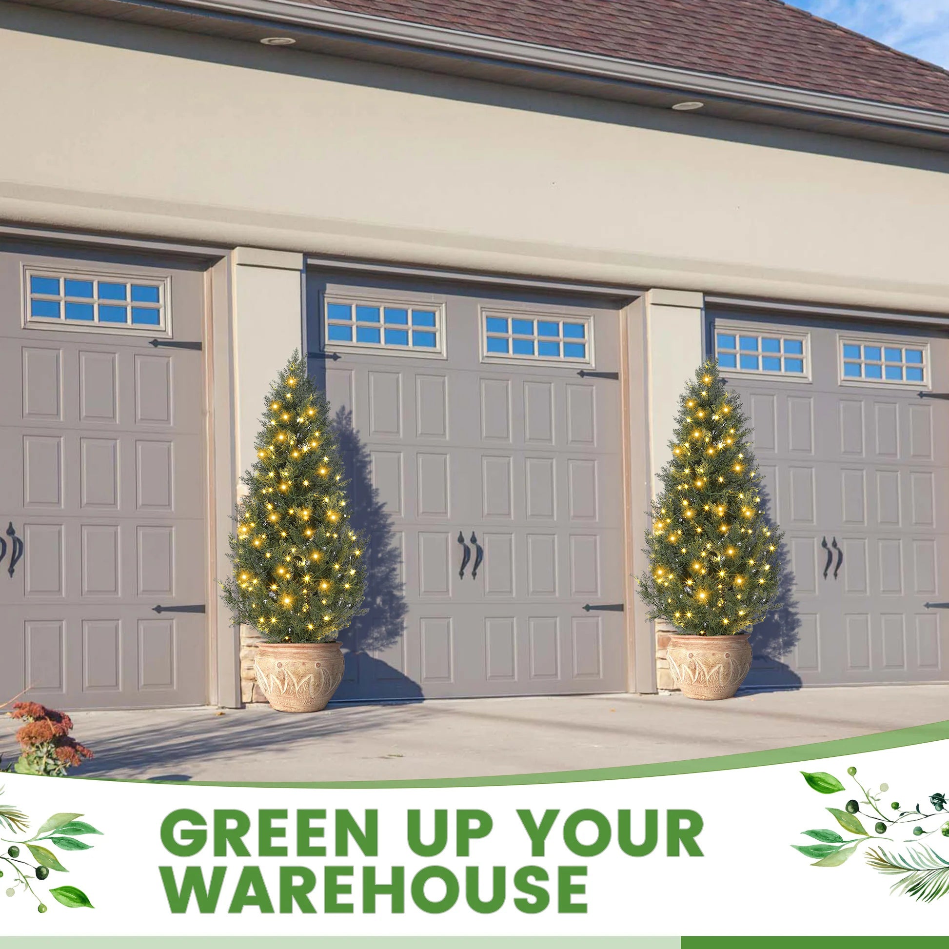 Garvee 5ft Artificial Topiary Cedar Trees with 100 Light / 8 Light Modes, 2 PCS Artificial Plants Outdoor with Realistic Moss & Pot, UV Rated Fake Plants for Front Porch Decor, Living Room