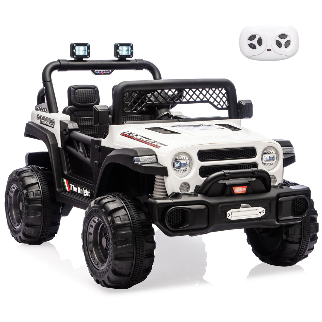 Garvee 12V Kids Electric Ride-On Truck – Dual Motors, 3 Speeds, Remote Control, Spring Suspension, LED Lights, Music, Safety Belt, Storage – Battery Powered Car Toy for Boys & Girls Ages 2-8, White