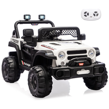 Garvee 12V Kids Electric Ride-On Truck – Dual Motors, 3 Speeds, Remote Control, Spring Suspension, LED Lights, Music, Safety Belt, Storage – Battery Powered Car Toy for Boys & Girls Ages 2-8, White