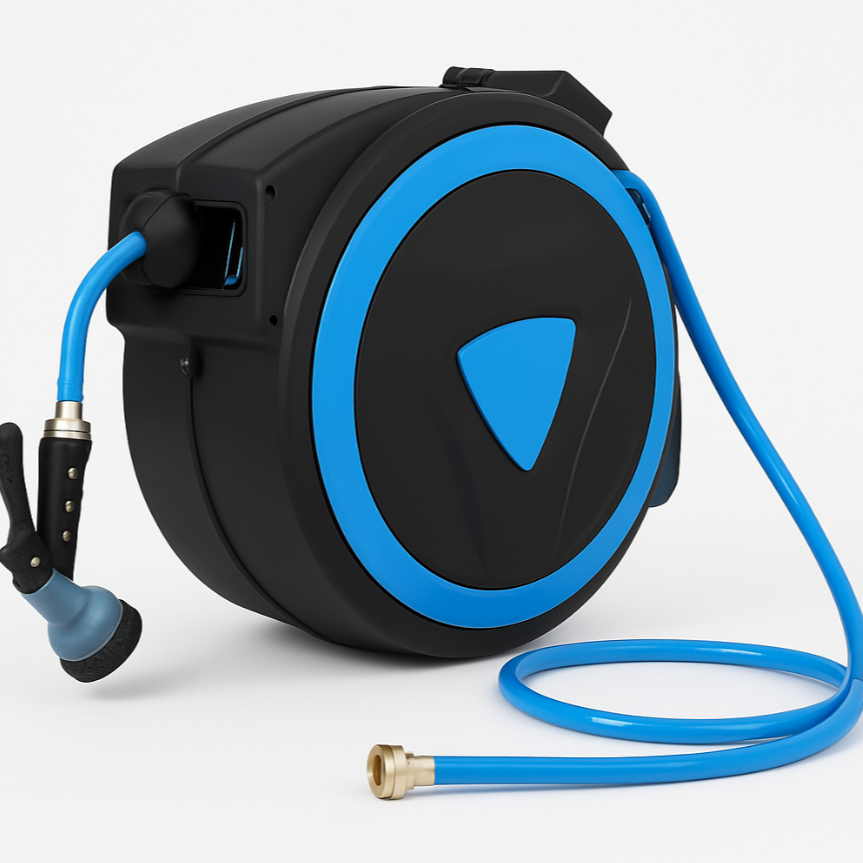 Garvee Retractable Garden Hose Reel, 5/8" x 82ft, Wall-Mounted with 180° Swivel Bracket, 9-Pattern Nozzle, Any Length Lock, Auto-Rewind Slow Return System