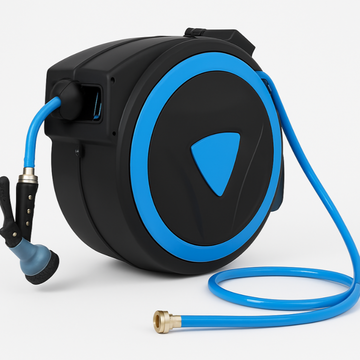 Garvee Retractable Garden Hose Reel, 5/8" x 82ft, Wall-Mounted with 180° Swivel Bracket, 9-Pattern Nozzle, Any Length Lock, Auto-Rewind Slow Return System