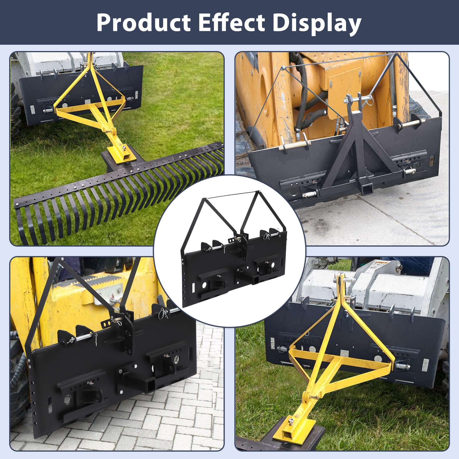 1/2" Skid Steer Mount Plate Compatible for Detachable 2" Receiver & Cat1 Connector & 17" 49" Hay Spear & 48'' Pallet Forks, Universal Quick Tach Loader Plate Fits Kubota Bobcat Tractor