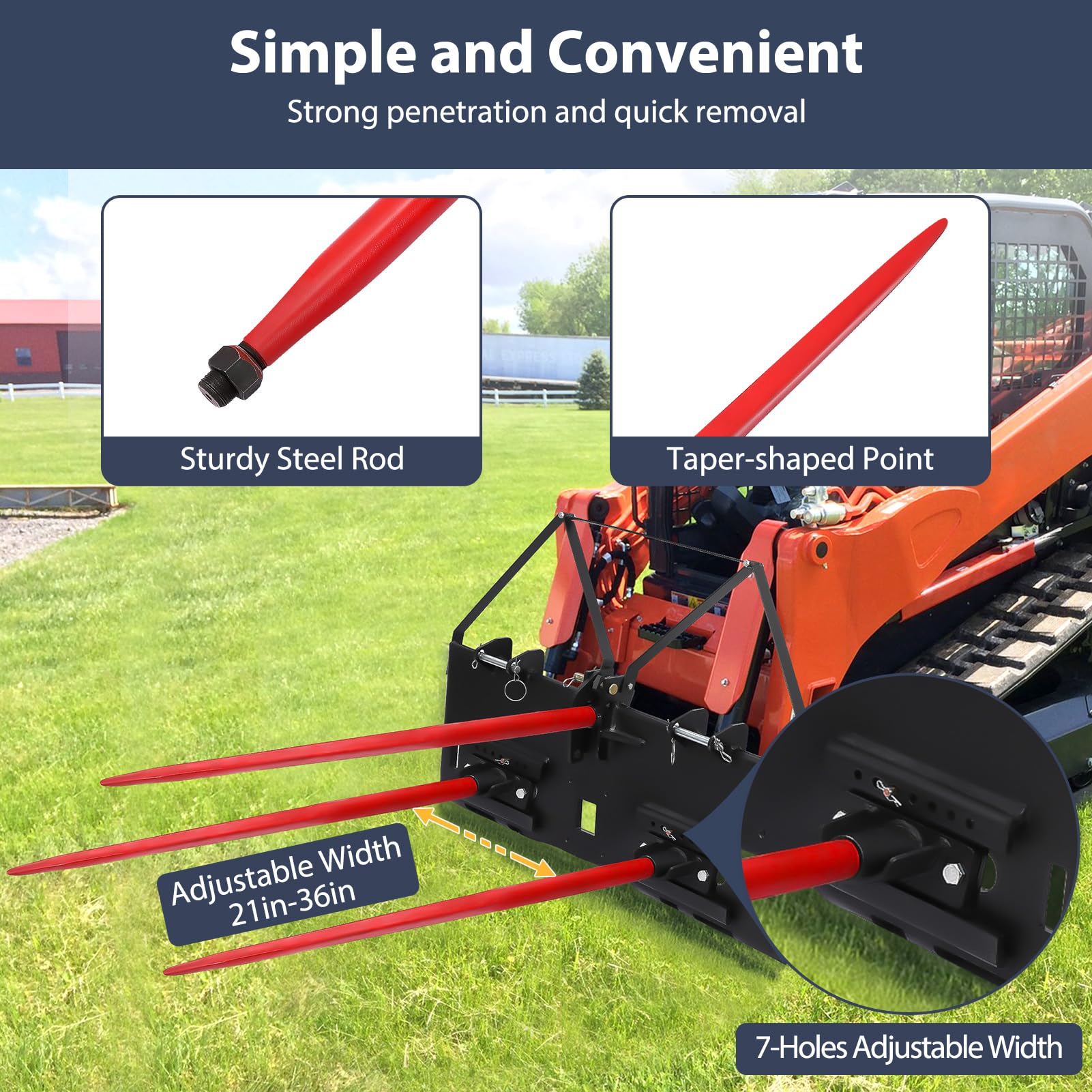 1/2" Skid Steer Mount Plate Compatible for Detachable 2" Receiver & Cat1 Connector & 17" 49" Hay Spear & 48'' Pallet Forks, Universal Quick Tach Loader Plate Fits Kubota Bobcat Tractor