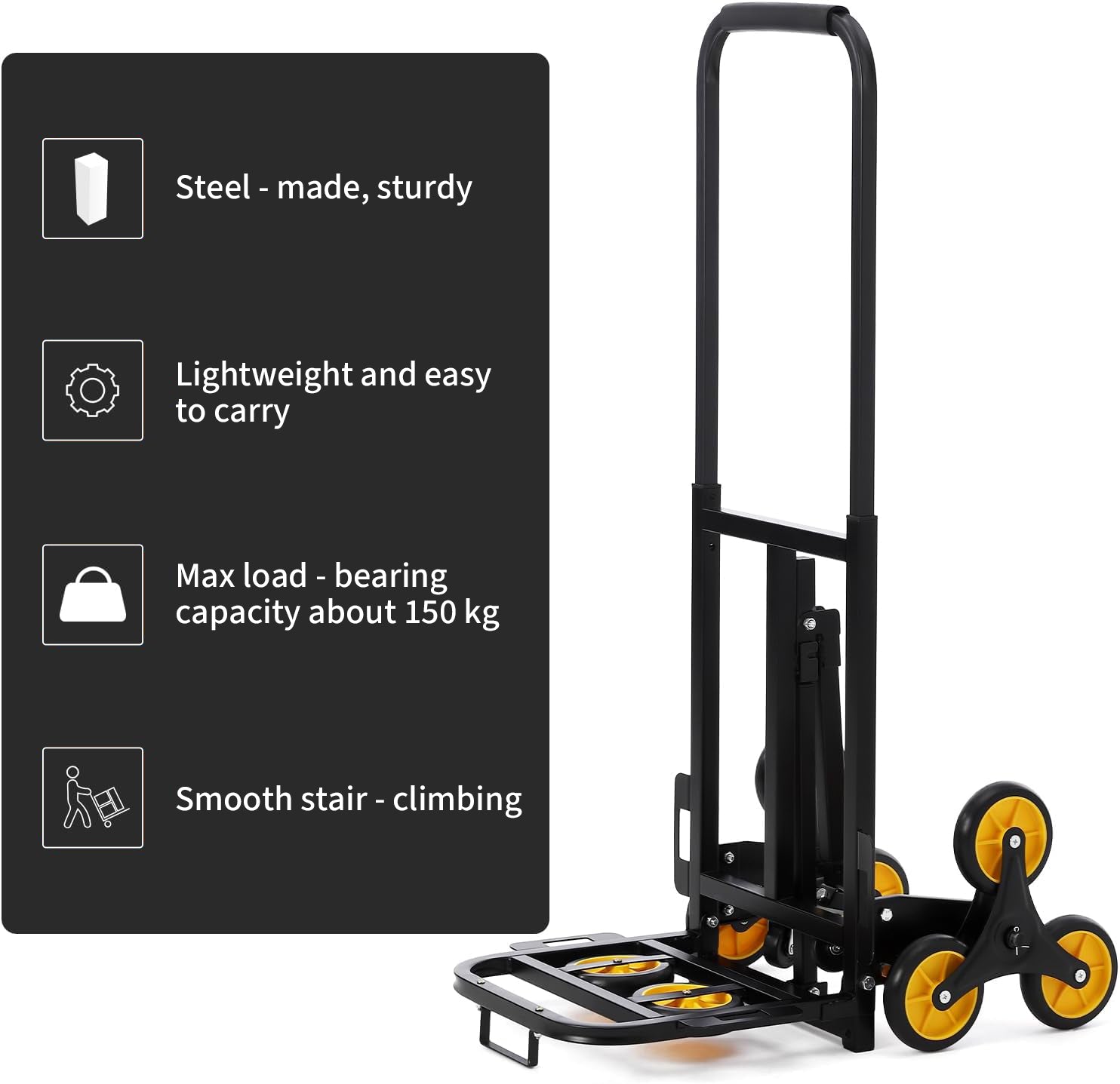 Garvee Carry Cart, Stairs, Foldable, Lightweight, Hand Truck, Dolly, 10 Wheels, Load Capacity 330.7 lbs (150 kg), Includes Auxiliary Wheels, Silent, Cargo Transportation, Commercial Use