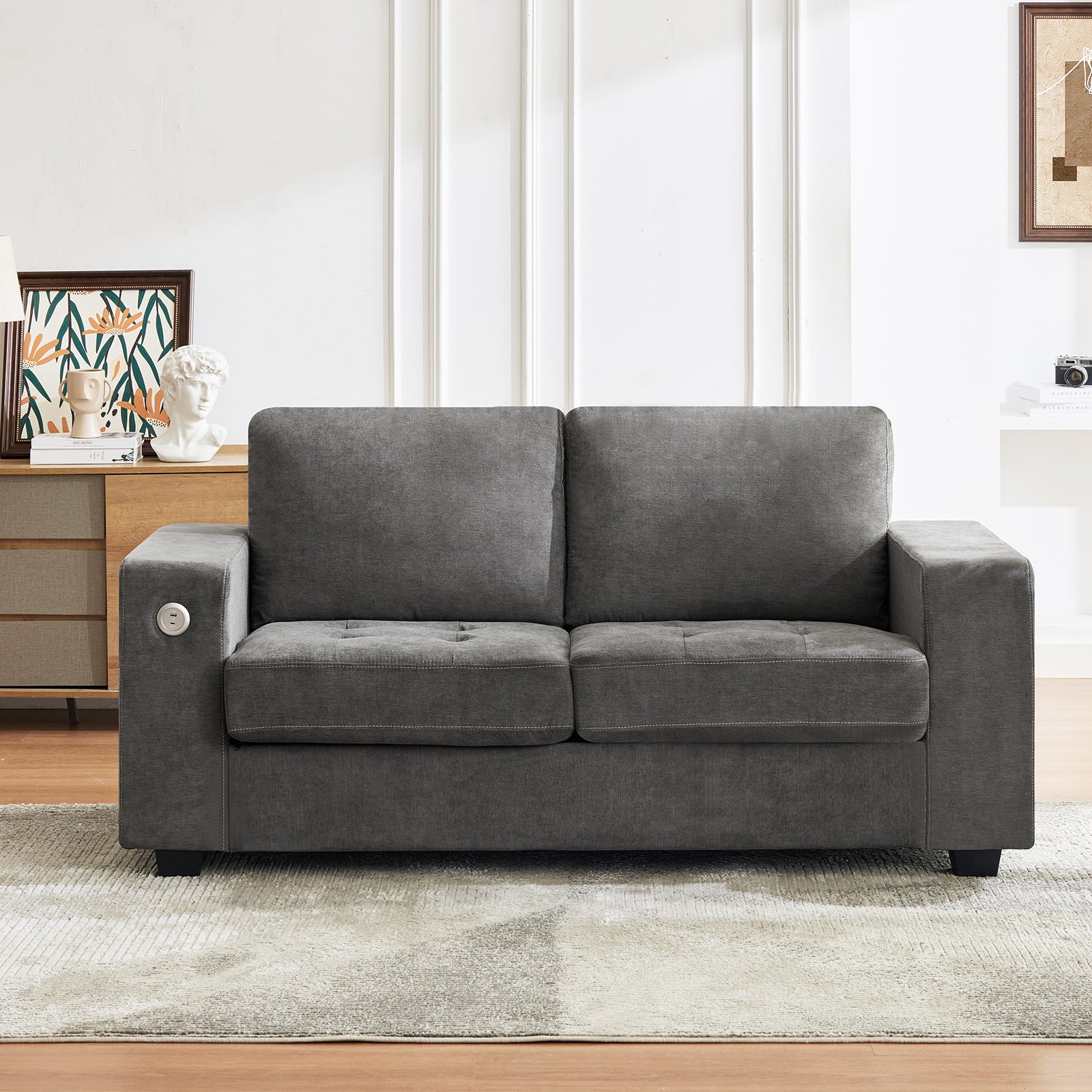 Garvee 71" Chenille Fabric Sofa Modern Comfort Sofa with USB/Type-C Ports, Deep Seat Cushions, Removable Cover, Wide Armrests Ideal for Living Rooms, Small Spaces, and Apartments - Grey
