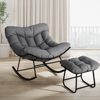 Garvee Papasan Rocking Chair with Footrest, Metal Patio Lounge Rocking Chair with Ottoman & Thick Cushion, Patio Comfy Modern Egg Rocker for Balcony Backyard Porch Bedroom, Dark Grey