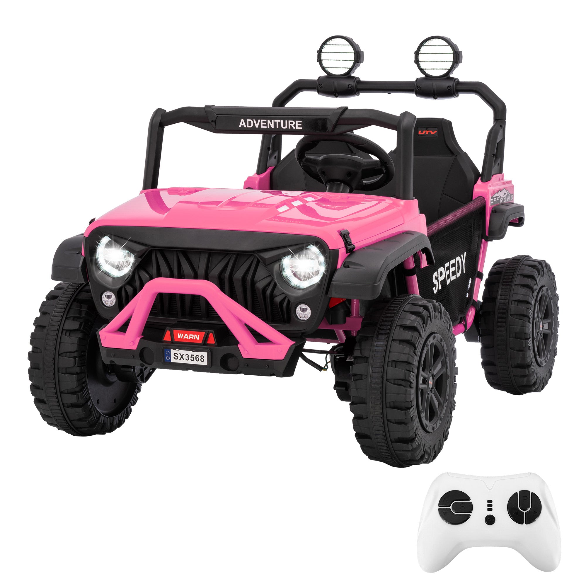 Garvee Ride P Series 24V Kids Toddler Ride On Truck 4WD 3 Speeds Large 7AH Battery EVA Tires Bluetooth MP3 Parent Safety Brake Red Outdoor Play - Pink