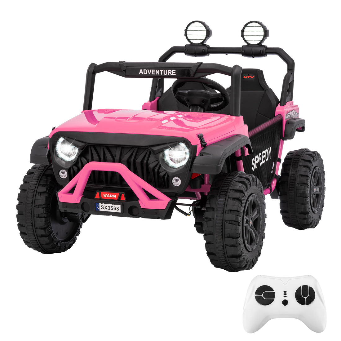 Garvee Ride P Series 24V Kids Toddler Ride On Truck 4WD 3 Speeds Large 7AH Battery EVA Tires Bluetooth MP3 Parent Safety Brake Red Outdoor Play - Pink