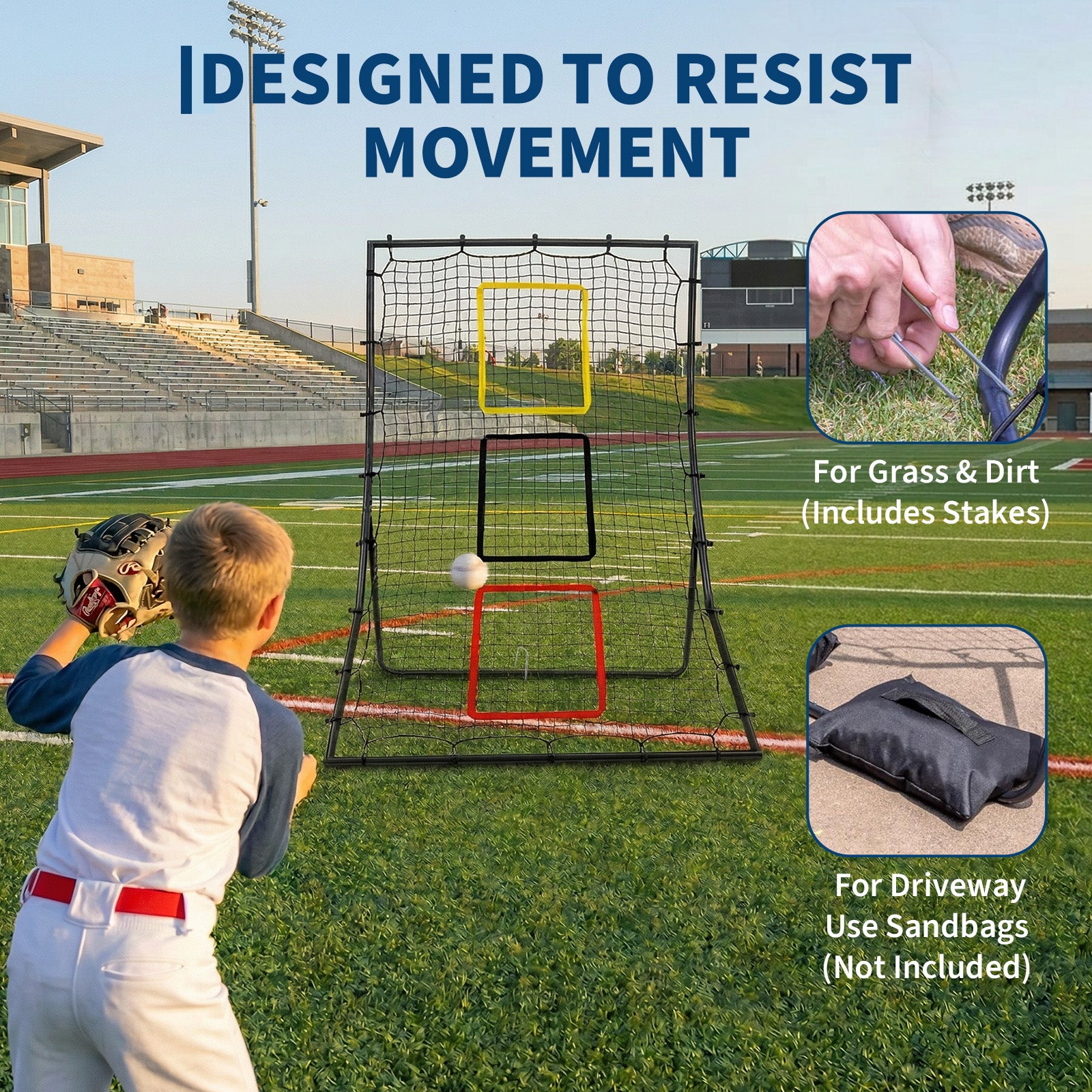 Garvee Back Net for Baseball & Softball - 6x4 ft Pitching and Fielding Rebounder with 3 Goal Zones, Heavy Duty Powder-Coated Steel Frame, Tear-Resistant Netting, Portable Design