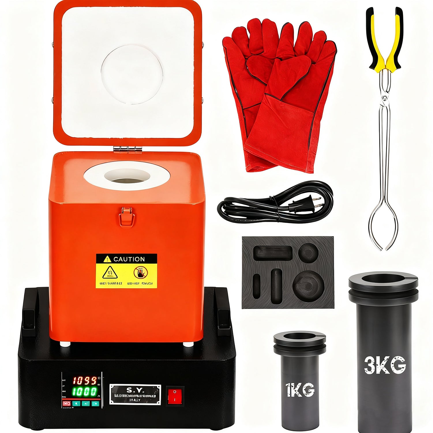 Garvee 1+3 KG Gold Melting Furnace Set,2100 °F Digital Electric Melting Furnace with 2 Crucibles,Temperature Control for Melt Scrap, Silver, Gold, Copper, Aluminum 110V