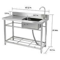 GARVEE 47.2"W x 19.7"D x 37.4"H Freestanding Stainless Steel Utility Sink - Single Bowl Prep Sink with Workbench, Hot & Cold Water Pipes, and Faucet for Restaurants, Laundry Rooms, Garages, Bars, and Workshops