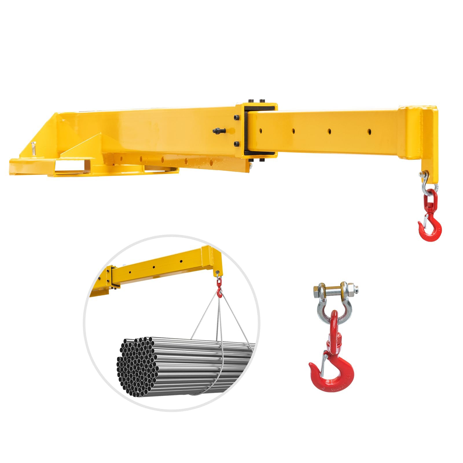 Garvee 6000Lbs Heavy-Duty Forklift Jib Crane – Manual Telescoping (83"-149") with 2 Hooks for Warehouse & Factory Use
