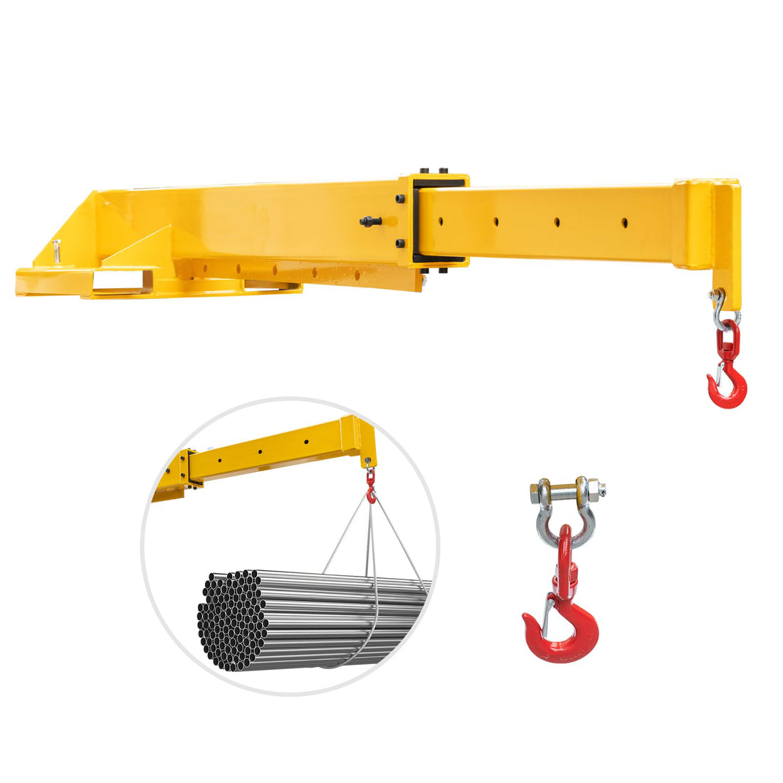 Garvee 6000Lbs Heavy-Duty Forklift Jib Crane – Manual Telescoping (83"-149") with 2 Hooks for Warehouse & Factory Use