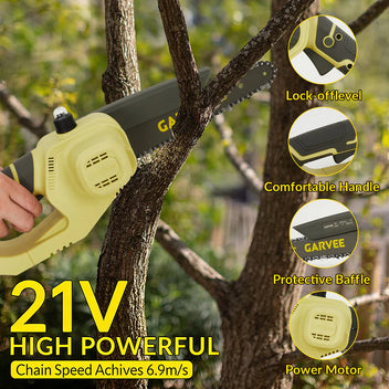 Garvee 20V MAX Mini Chainsaw - 8 Inch Cordless Portable Electric One-Handheld Pruning Saw for Tree Branch Cutting, Battery-Powered Chain Saw for Garden, Yard, and Household Use