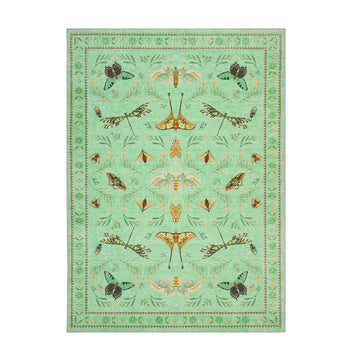 Garvee 10' x 13' Extra-Large Botanical Insect Area Rug, Washable Non-Slip Low-Pile Moth, Butterfly & Dragonfly Rug for Living Room & Dining Room, Light Green