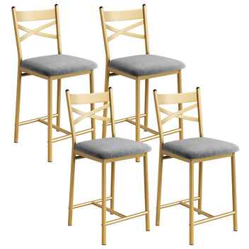 Garvee Counter Height Bar Stools Set of 4, Faux Leather Bar Chair with Back, Thick Cushion, Upholstered Bar Stools with Footrest for Kitchen Island, Counter Bar, Gold