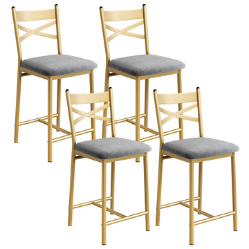 Garvee Counter Height Bar Stools Set of 4, Faux Leather Bar Chair with Back, Thick Cushion, Upholstered Bar Stools with Footrest for Kitchen Island, Counter Bar, Gold