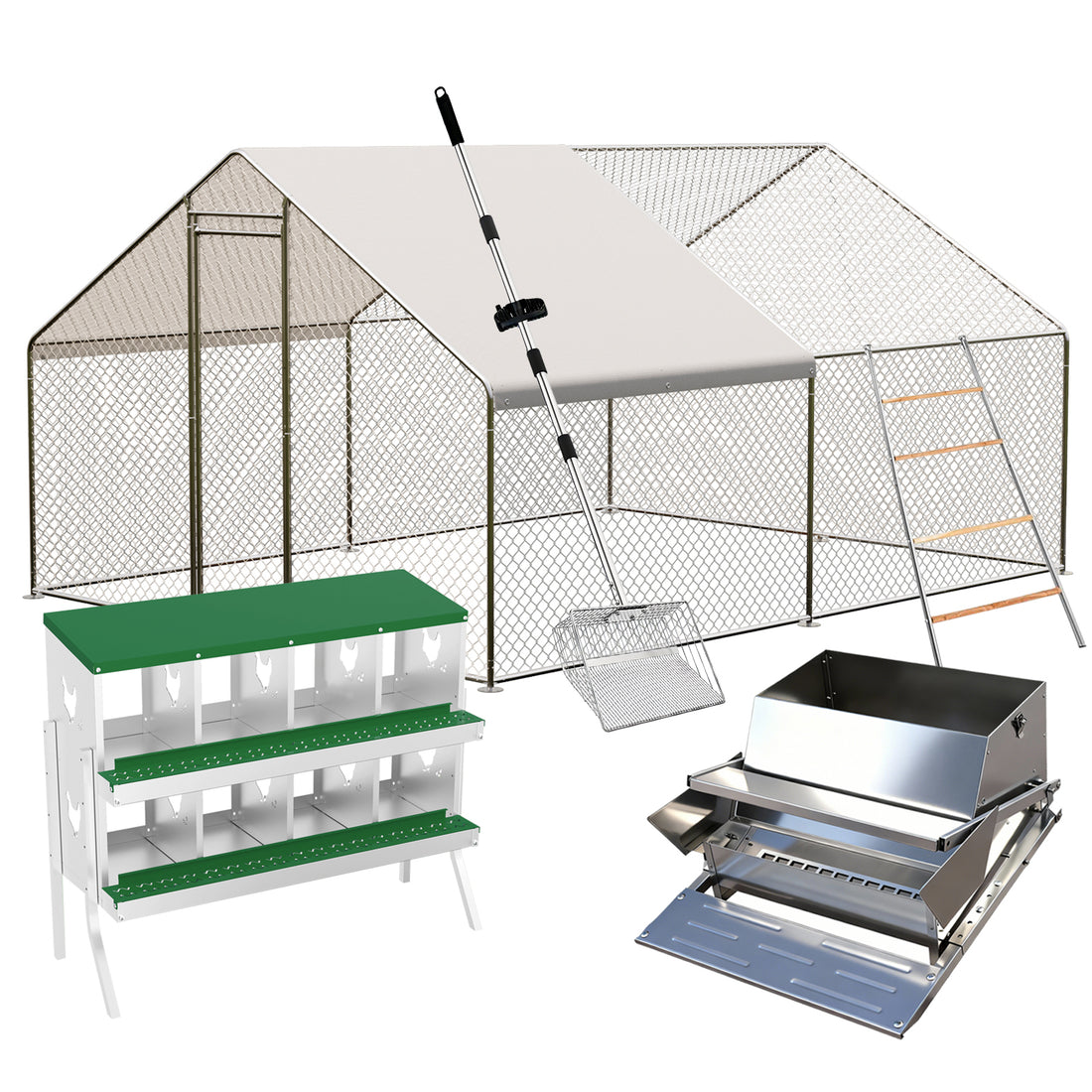 Garvee Professional Farm Chicken Coop System: Extra-Large Walk-In Poultry Run, Roll-Away Nesting Box, Climbing Gym, Cleaning spatula & High-Capacity Feeder - Comfort for 9+ Hens