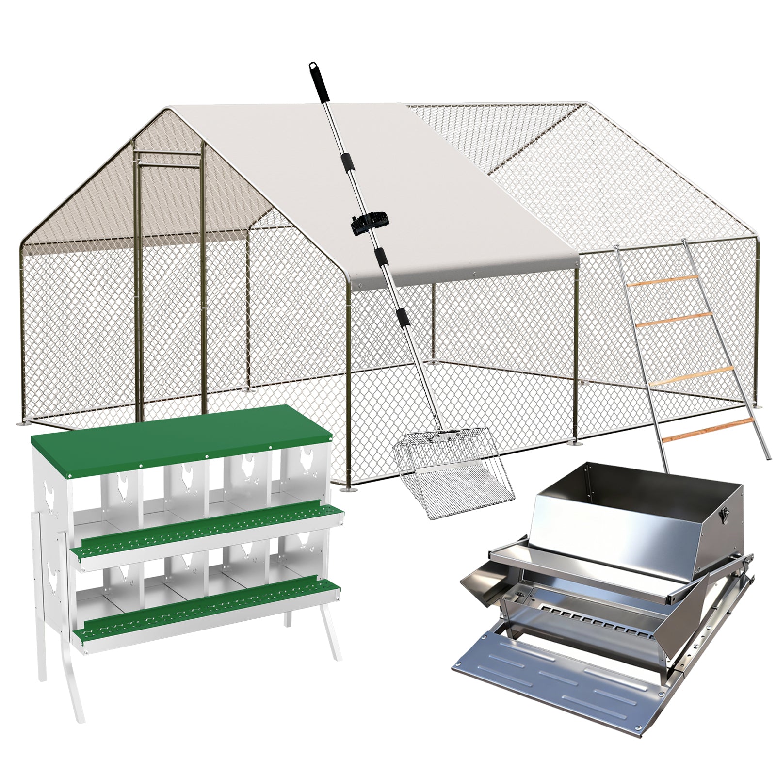 Garvee Professional Farm Chicken Coop System: Extra-Large Walk-In Poultry Run, Roll-Away Nesting Box, Climbing Gym, Cleaning spatula & High-Capacity Feeder - Comfort for 9+ Hens