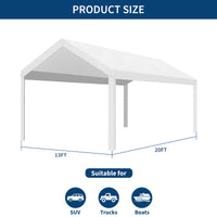 Garvee 13'x20' 200G Carport Top Replacement Cover , Heavy-Duty Garage Top Tent Shelter Tarp Waterproof & UV Protected (Top Cover Only, Frame Not Included), White