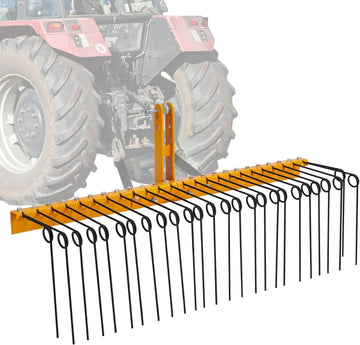 Garvee 60" Pine Straw Rake Updated Version - 8mm Tines, Steel Tow Behind for Cat 0 Cat 1 Tractors - Ideal for Leaves & Grass, Yellow