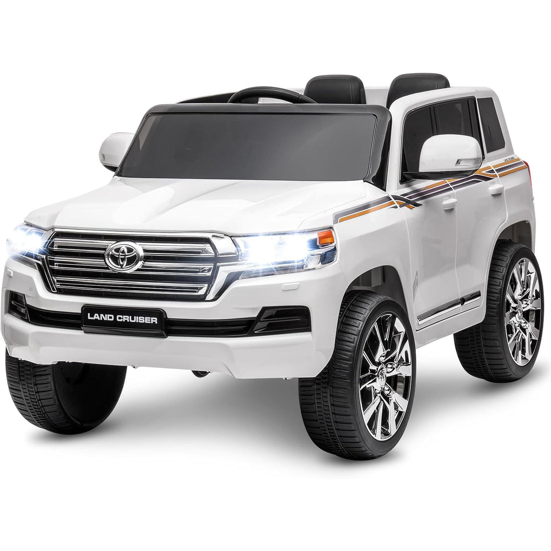 Garvee Ride - P Series: 12V Toyota Land Cruiser Kids' Car: Remote, LED, 3 Speeds, Dual 45W Motors, USB Music, Seat Belt, CPC & ASTM Approved - White