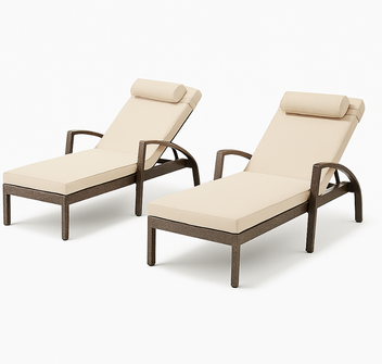 Garvee Set of 2 Outdoor Patio Chaise Lounge Chairs with Cushions & Pillows, 5-Position Adjustable Folding PE Rattan Recliners with Wheels, Weather-Resistant Poolside Sun Loungers for Backyard, Deck & Garden, Beige