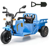 Garvee Ride P Series 3-Wheels Electric Tricycle w/Trailer, 12V Battery Powered Kids Motorcycle with Sand Shovel, 2x55W Motors, Bluetooth, Music, Headlight, Ride on Motorcycle for Kids Toddlers, Gift for Boys Girls, Light Blue - Light Blue