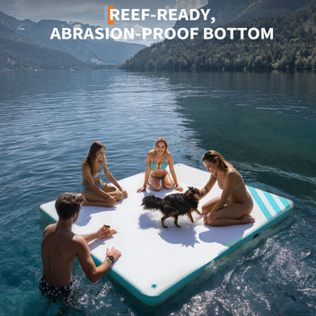 Garvee 6 X 5 Ft Inflatable Floating Dock Platform with Non-Slip Surface and Detachable Ladder, Marine-Grade PVC, Portable Carrying Bag, Multiple Sizes, Lake and Water Fun