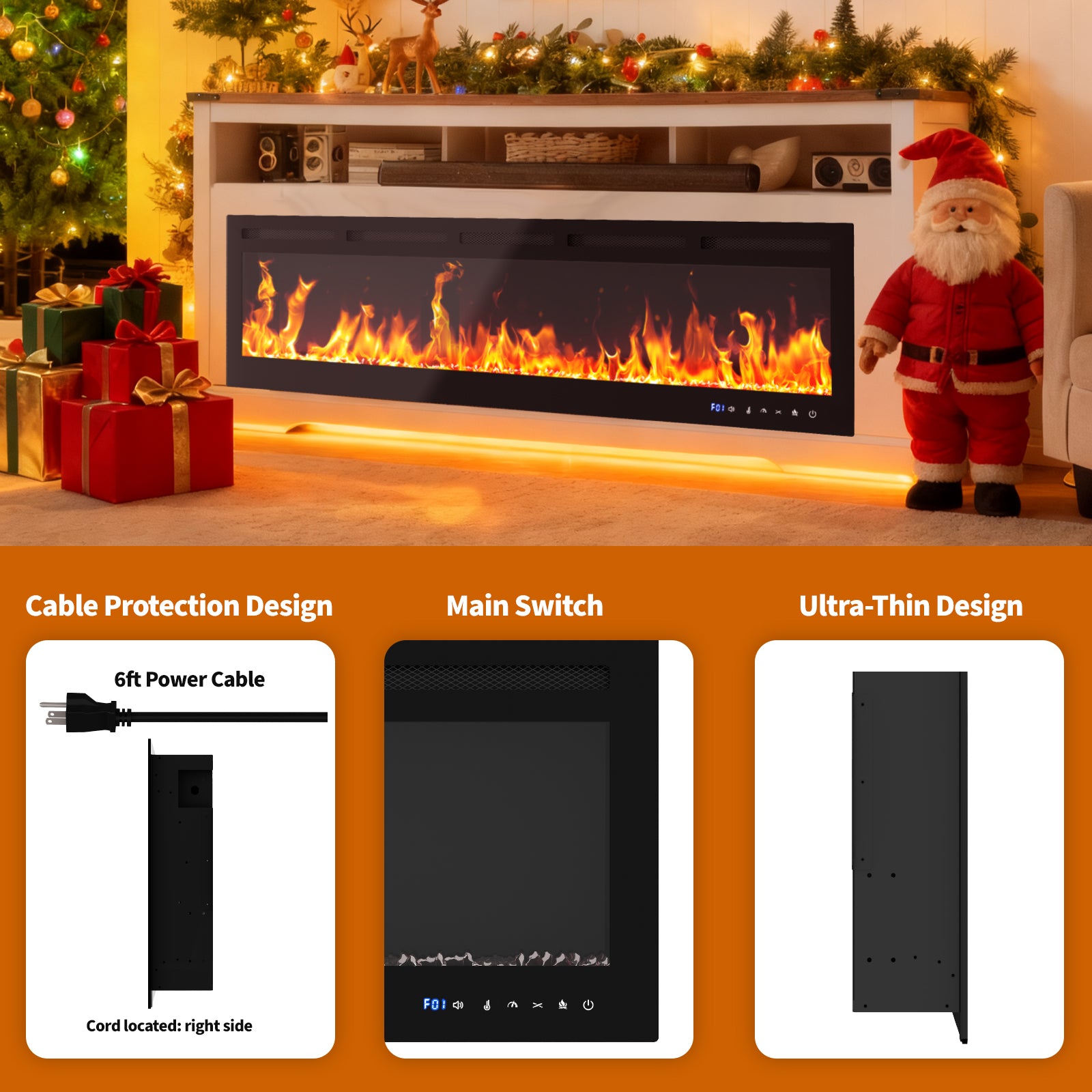 Garvee 80 Inch Electric Fireplace Wall Heater with 12 Flame Effects, Remote & Touch Control, Tempered Glass, Dual Heat Modes, WiFi Enabled, Bedroom & Living Room