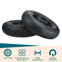 Garvee 2-Pack ST175/80D13 Trailer Tires on 13" Rims, 5 Lug 4.5" PCD, Load Range C 6PR, Black Trailer Wheels