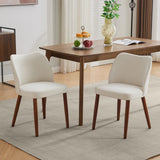 Garvee Set of 2 Mid Century Modern Linen Dining Chairs with Wood Legs for Dining Room, White - White